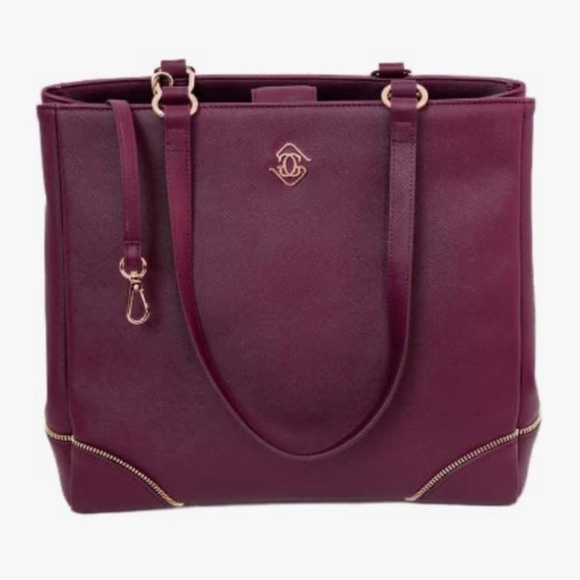 GLASS LADDER & Co. “Michelle” Medium Tote Bag Shoulder Bag in Burgundy & Gold - Picture 1 of 10